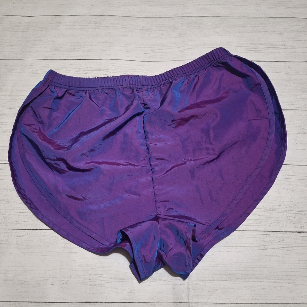 Body Wrappers Vintage Iridescent Purple Blue Running Shorts Made in USA Size M